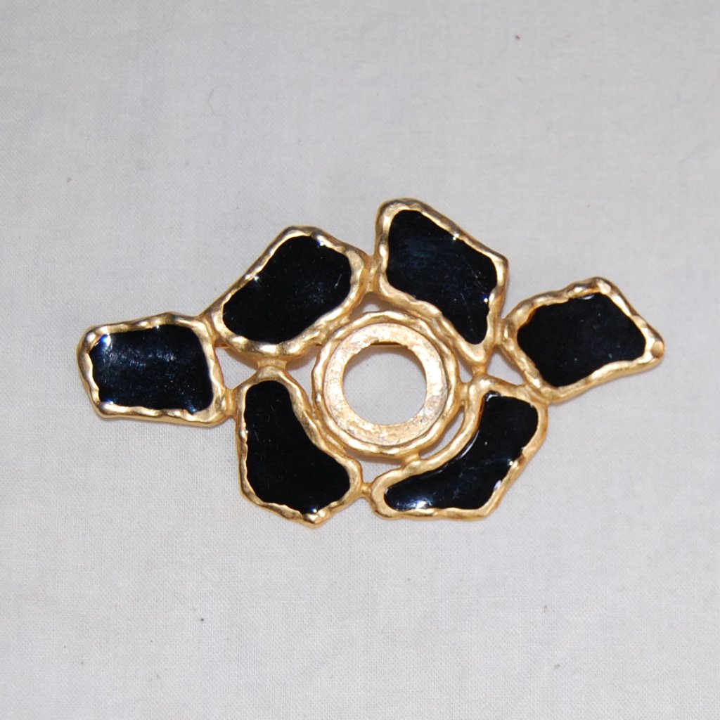 Black/Gold Tone Abstract Flower Pin- Very Artistic